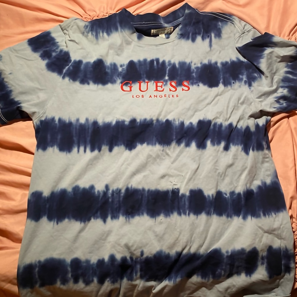 Guess Mens Striped Blue Tie-Dye Shirt size L